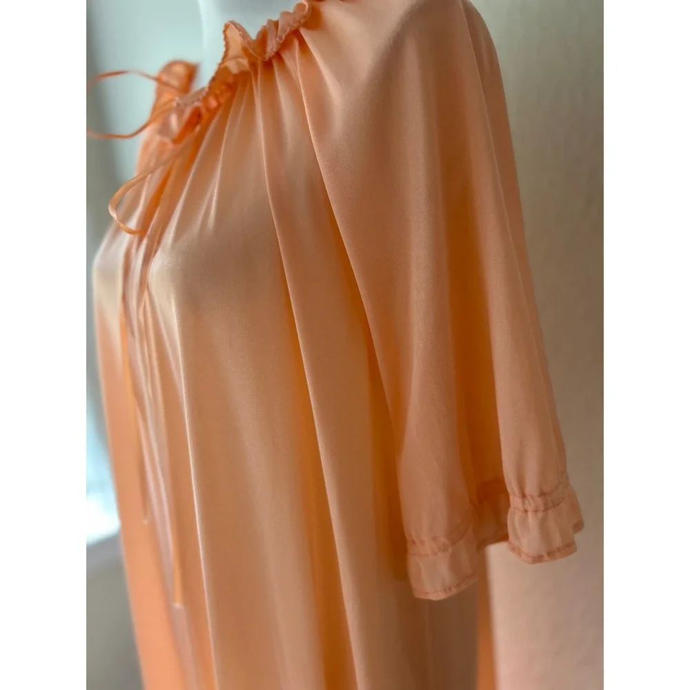 Vintage Peach Ruffle Neck Lace Hem Maxi Nightgown Sleepwear Peach Short Sleeve